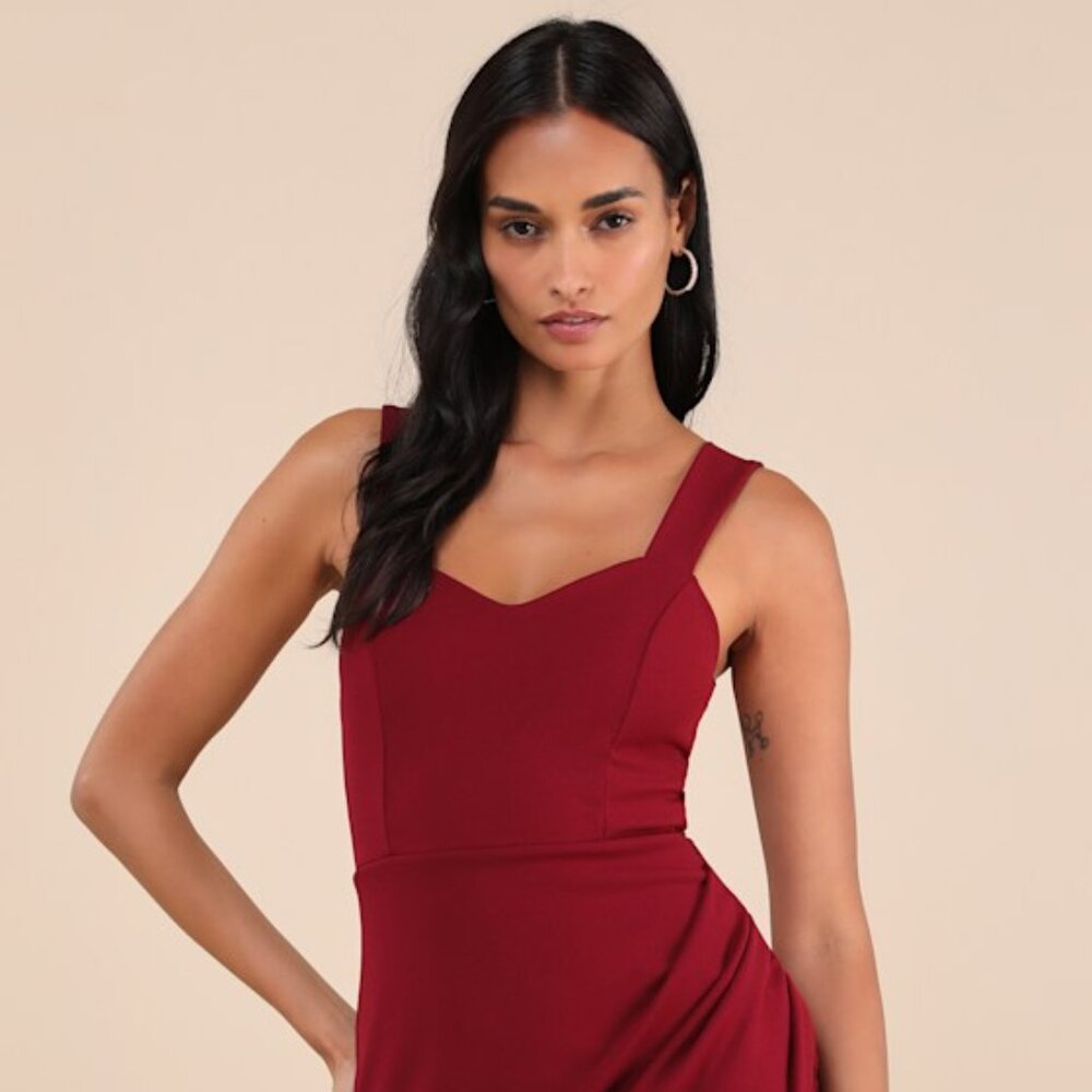 Lulus Always Beautiful Burgundy Sleeveless Tulip Midi Dress Red - Size S
